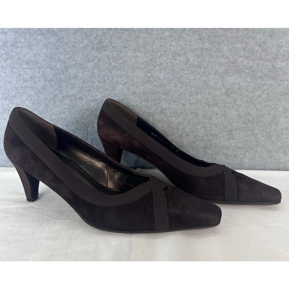 Stuart Weitzman Women's sz 10 Brown Suede Kitten Heel 2 3/4" Pointed Square Toe